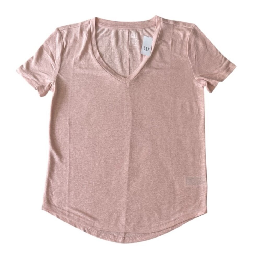 GAP NWT Women’s Linen-Blend T-Shirt in Chalk Pink Metallic Size XS NEW